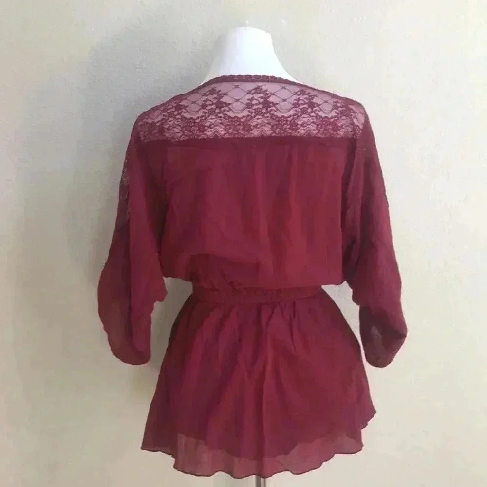 Free People Burgundy Lace Blouse
